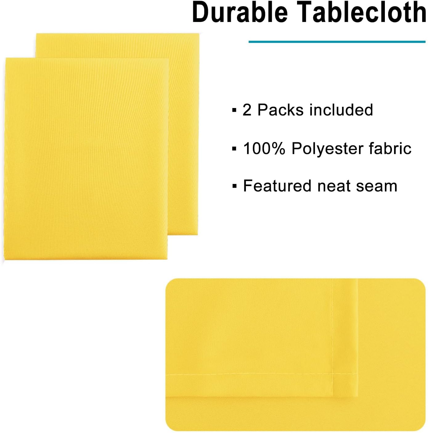 Hiasan 2 Pieces Yellow Rectangle Tablecloth - Spillproof and Waterproof Washable Table Cloth for Dining Room Kitchen Camping, 52 x 70 Inch