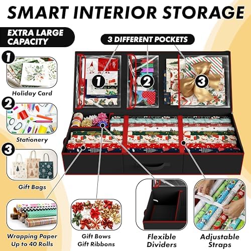Simple Houseware 41.5" Wrapping Paper Organizer, Fits 40 Rolls, Black - Image 4
