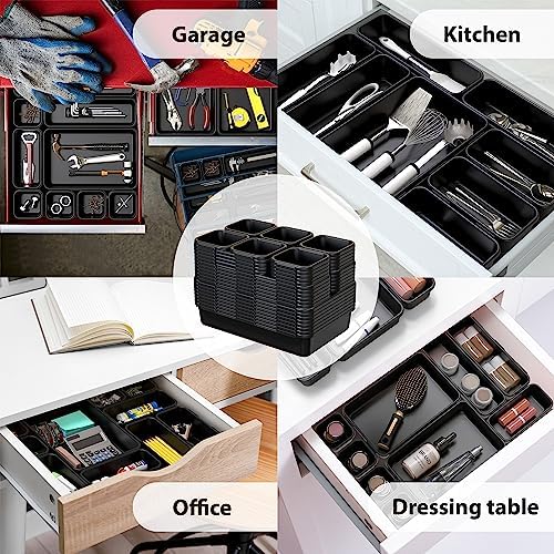 Simple Houseware Interlocking Desk Drawer Bins Organizer, 42 Packs, Black - Image 2