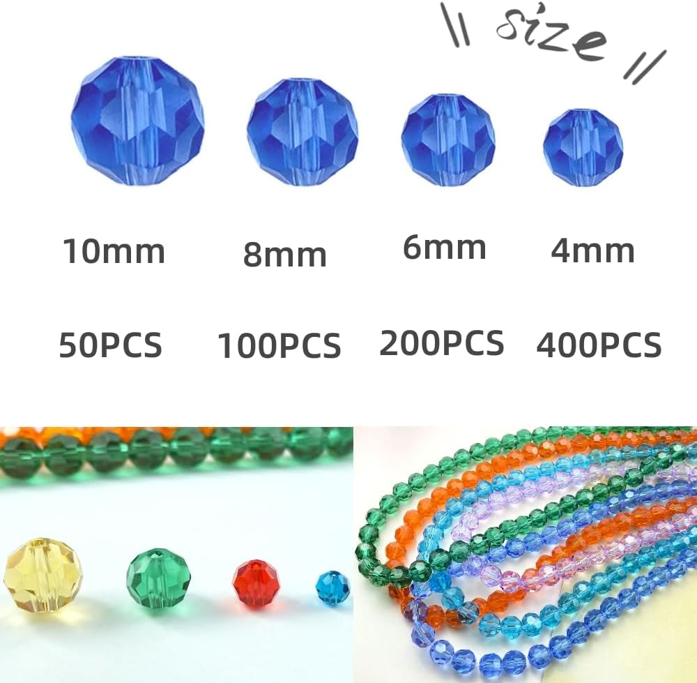 400 PCS 4mm Crystal Glass Beads Round Multiple Faceted Loose Spacer Glass Beads for DIY Handcrafte Bracelet Necklace Earring Jewelry Making(Grey)