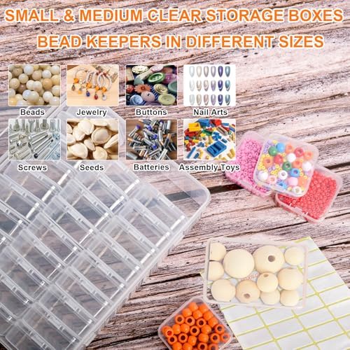 46Pcs Bead Organizer Set, Premium Small and Medium Clear Plastic Storage Boxes for Jewelry Making Crafts Screws Seeds DIY Bracelets Diamond Small Parts, Stackable Containers with Hinged Lid and Labels - Image 3