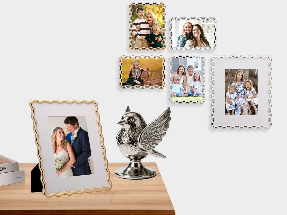 8 x 10'' Premium Alloy Silver Photo Frame with 5x7'' Mat - Luxury Hi End Display Picture Frames 5x7'' with Black Velevt Back