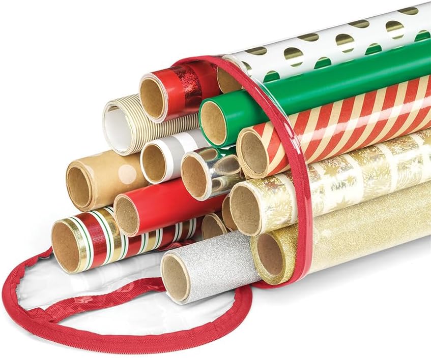 Whitmor Gift Wrap Storage Organizer with Handles & Zipper, 41", Clear/Red - Image 2