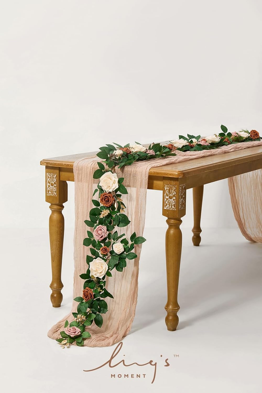 Ling's moment 5FT Artificial Flower Garland Rust Rose Leaves Floral Garland Ivory Arch Flowers Vine for Wedding Party Backdrop Decor Mantel Home Table Centerpieces Wall Decorations Terracotta
