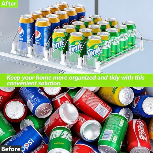 Adjustable White Fridge Organizer, Automatic Can Dispenser & Drink Rack - Image 3
