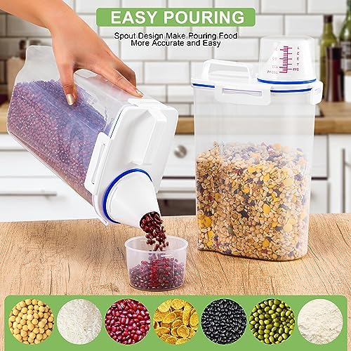 6 Pcs Set Rice Storage Container, Flour Dispenser with Pouring Spout & Measuring Cup, Kitchen Plastic Dry Food Storage Bin for Grain Oatmeal Snacks Pet Dog Food - Image 5