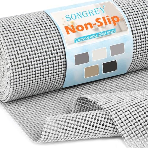 Songrey Non-Slip Shelf Cabinet and Drawer Liner, 17.5IN x 20FT, Light Gray by Unknown