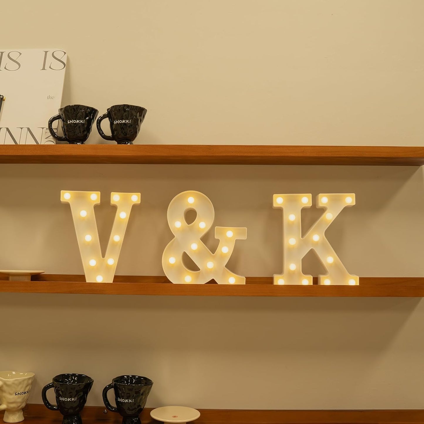 Foaky LED Letter Lights Sign Marquee Light Up Letters Sign for Night Light Wedding/Birthday Party Battery Powered Christmas Lamp Home Bar Decoration(V)