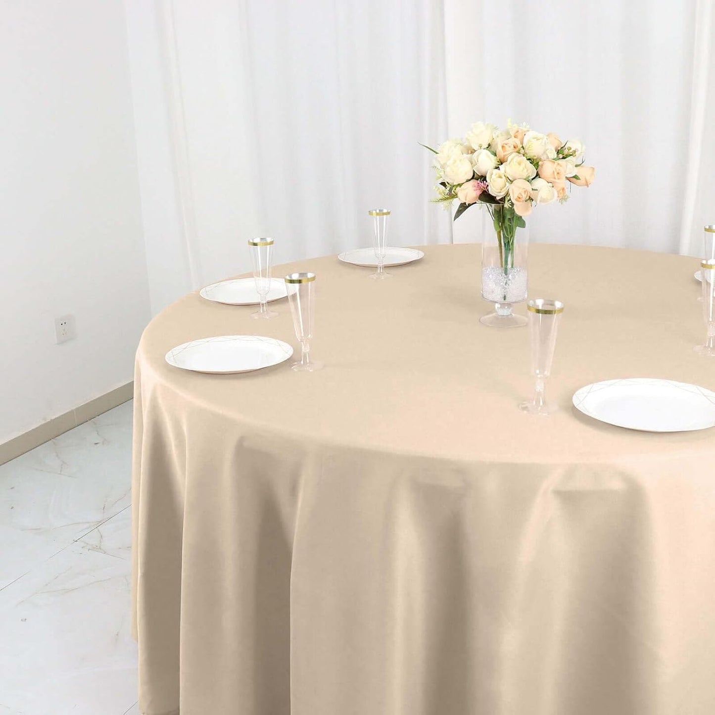 Efavormart Round Tablecloth, 120 Inch Stain & Wrinkle Resistant Washable Table Cloth, Decorative Polyester Fabric Table Cover for Banquet, Wedding, Dining - Nude