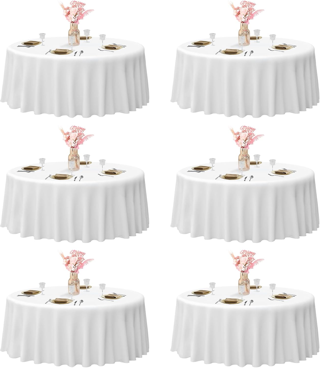 EMART Round Tablecloth White (6 Pack) 120 inch Circular Polyester Table Cover for Wedding Decor, Birthday Party, Banquet and Formal Events
