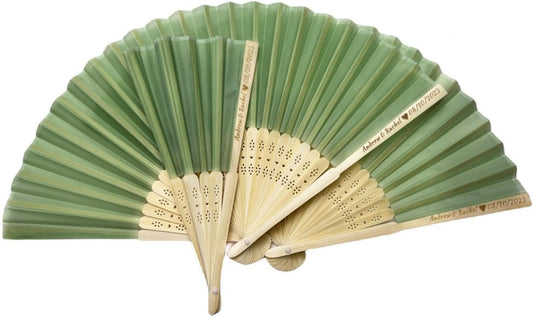 Personalized Wedding Fans Handheld Folding Fans (128Pcs) - Custom Engraved Green Silk Fans for Bridal Shower Favor/Baby Shower Favor, Birthdays Party Gifts/Gifts for Party Guests
