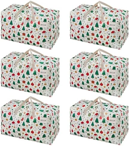 VENO 6 Pack Extra Large Heavy Duty Moving Bags with Wide Opening & Reinforced Handles, Reusable Storage Tote Bags with Strong Zippers for Clothes, College Dorm Essentials & Moving Supplies by Veno