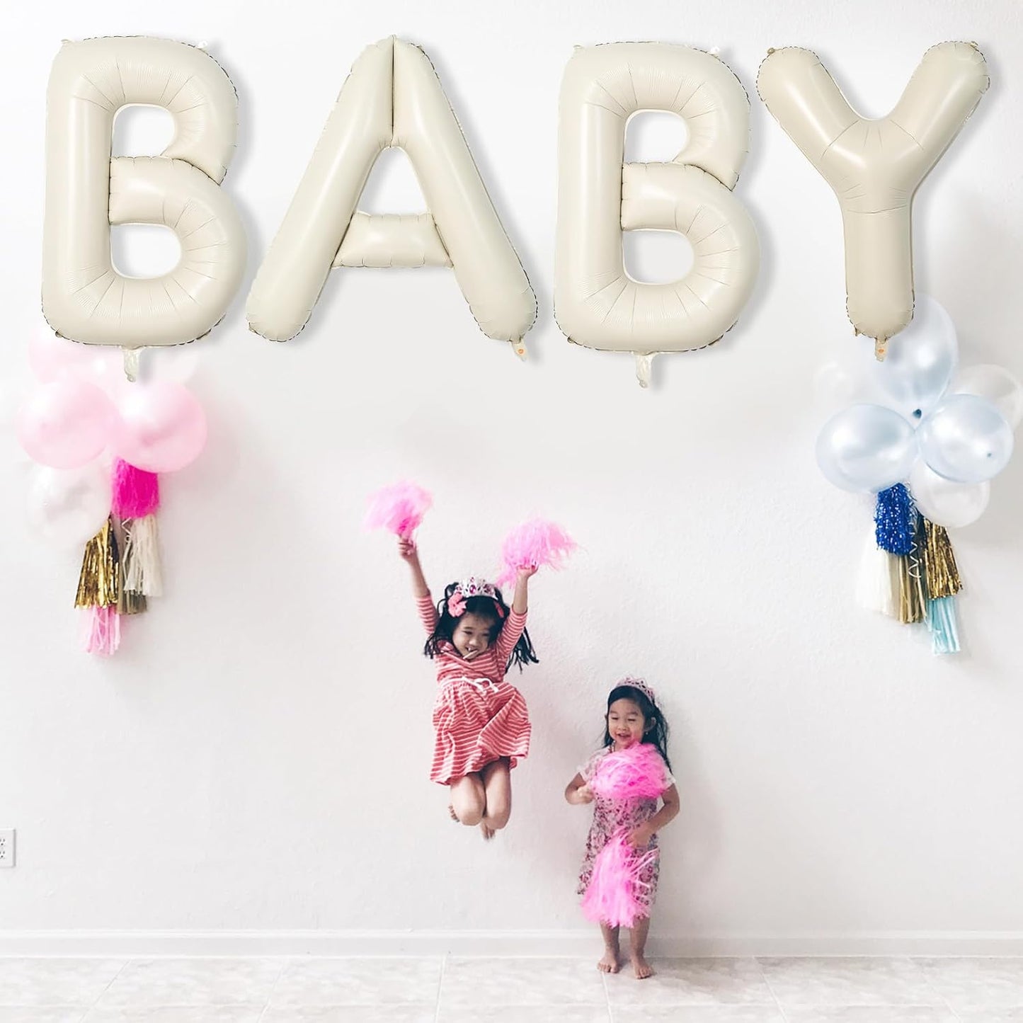Cream 40 Inch I Foil Name Balloon, Self Inflating Large Letter Balloons for Girls Birthday Party, Baby Shower Decoration