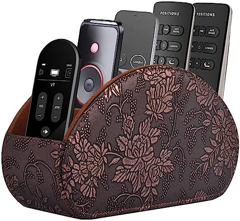 Leather Remote Control Holder TV Remote Caddy Store Box, Bedside Table Organizer for Controller, Media Player, Brush, Glasses, Note Paper and Pen Storage(Retro) by RHCSZ