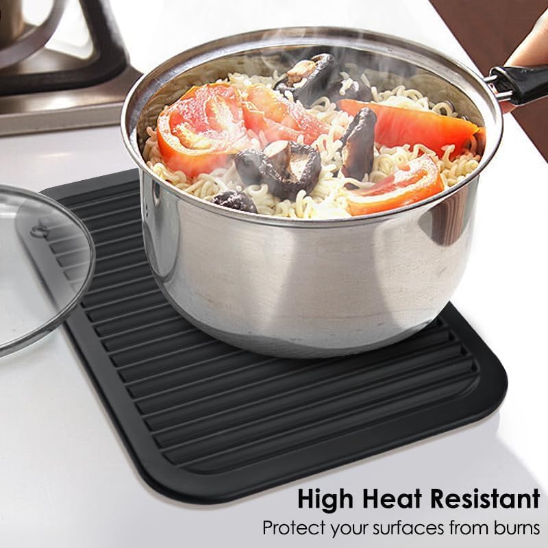 Silicone Trivets for Hot Pots and Pans, 4 Pack Heat Resistant Pot Holders for kitchen, Large Silicone Trivet Mat for Hot Dishes, Black Hot Pads for Kitchen Counter, Hot Mats Spoon Rest, 9 * 12 Inches - Image 6