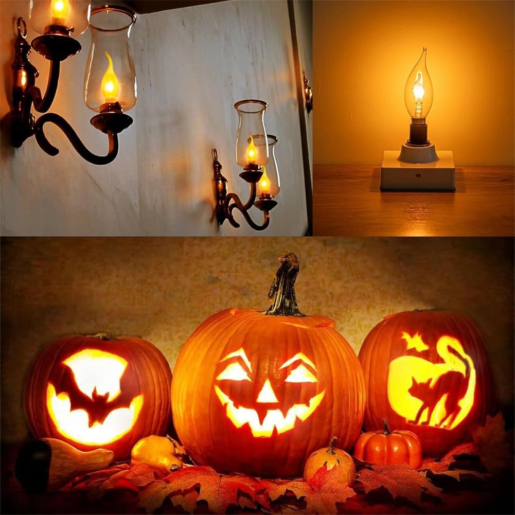 Stereover E12 LED Flickering Flame Decoration Light Bulbs, Stereover Flicker Bulb, E12 Flickering Flame Light Bulbs - Realistic Blaze Effect, Perfect Ambiance for Halloween, Christmas (6 Pack)