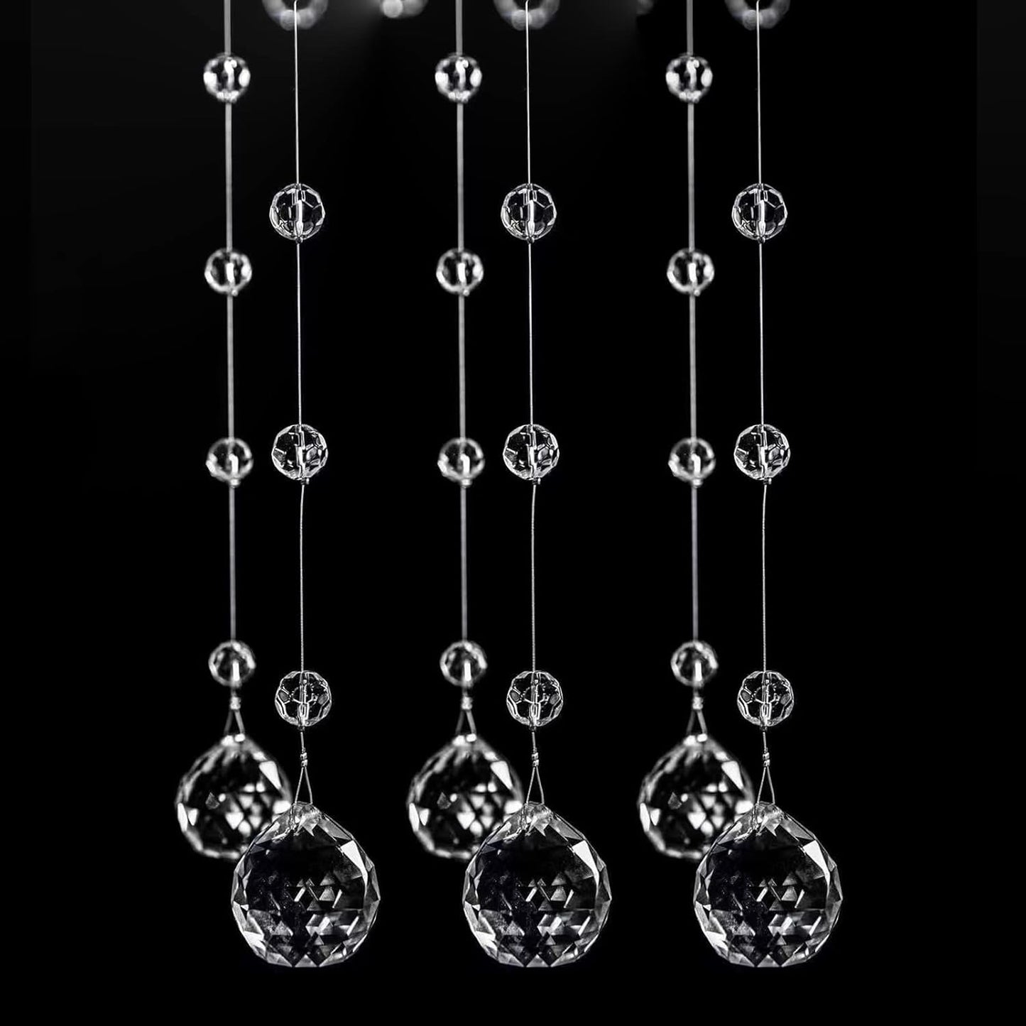 Clear Crystal Beads Strands Glass Beads String Hanging Decor for Wedding Arch Centerpieces Curtain Chandelier Ornaments Door Ceiling Beaded Drapes Decoration Accessories(2 Feet 5pcs)