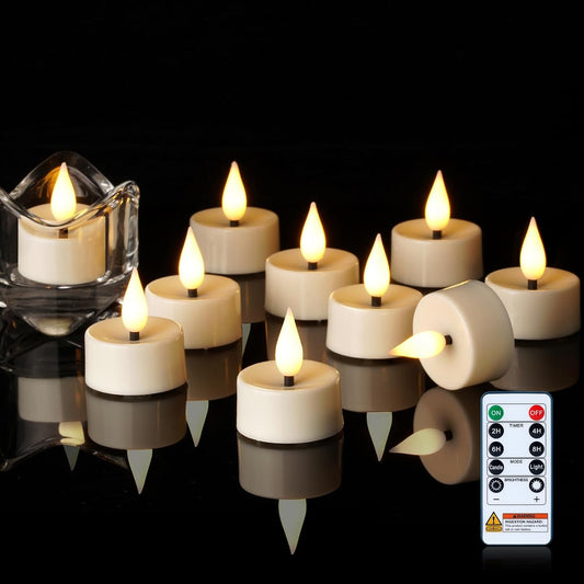 Amagic Flameless Timer Remote Tealights Candles, 3D Black Wick Flickering Tea Lights, 400+Hour White Votive Candles Battery Operated, Set of 12 for Wedding Table Decor, Halloween, Christmas, Holiday