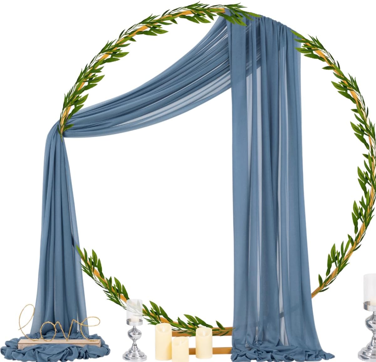 Socomi Wedding Arch Draping Fabric 29" x 20Ft 2 Panels Dusty Blue Sheer Outdoor Curtain Drapes Extra Long for Bridal Baby Shower Ceremony Birthday Party Decor