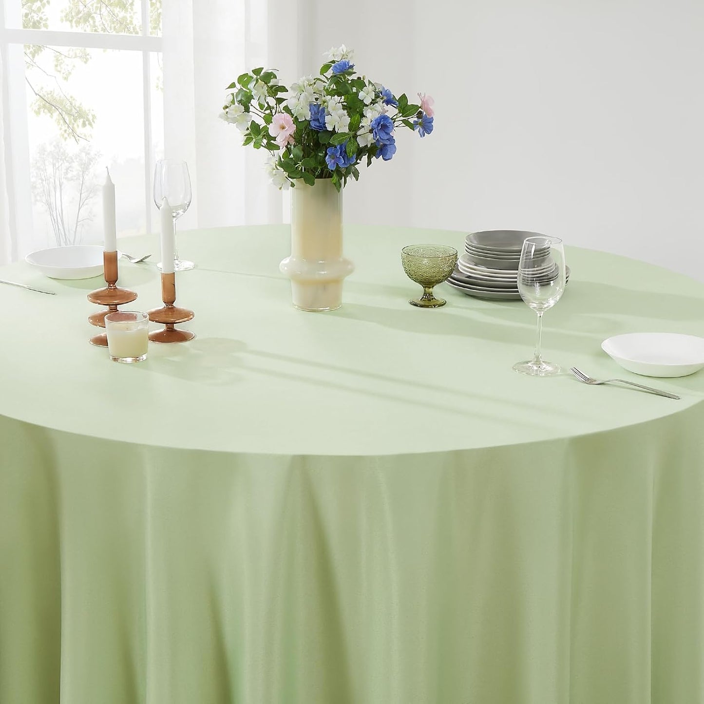 Round Tablecloth 6 Pack 90 Inch Sage Green Tablecloths Washable Decorative Linen Polyester Table Clothes Cover for Dining Table Banquets Buffet Parties and Wedding
