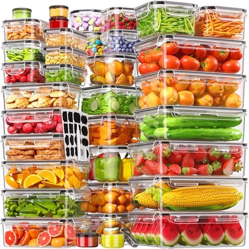 70 PCS Food Storage Containers with Lids Airtight, (35 Lids & 35 Containers) Leak proof Containers Set for Kitchen, Meal Prep, BPA-Free, PVC-Free Plastic, Microwave/Dishwasher Safe, Extra Labels & Pen by Canfanni