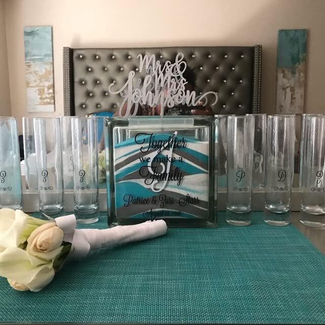 Glass Personalized Blended Family Sand Ceremony Set - Printed w Ink - Unity Sand Set for Weddings w LID, Sand - Together We Make a Family Sand Ceremony Kit for Wedding - Unity Candle Alternative