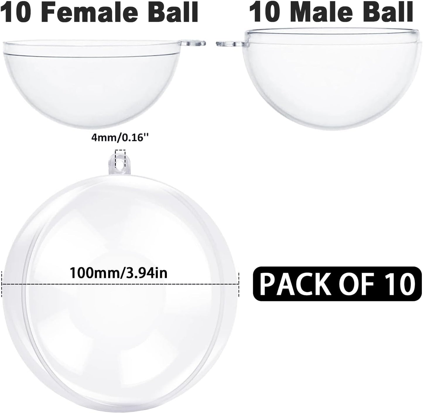Jishi 10pk Clear Plastic Christmas Ornaments for Crafts Fillable DIY Christmas Ornaments Balls 4 Inch Acrylic Ornaments for Christmas Tree Decorations Hanging Christmas Decorations Home Decor Supplies
