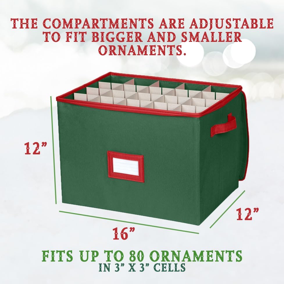 Christmas Ornament Storage Box - Large Christmas Decor Storage Containers that Store up to 80 Ornaments of 3 Inches - Durable Material To Protect And Store Holiday Ornaments Décor, Green - Image 7