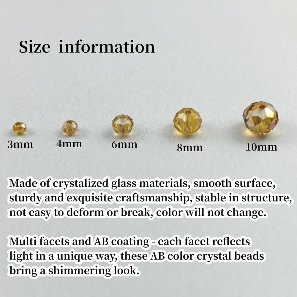 100pcs 8mm Crystal Glass Beads for Crafts Faceted Rondelle Glass Beads for Jewelry Making Crystal Spacer Beads for Necklaces Bracelets Earrings DIY Craft(Gold Champagne AB)