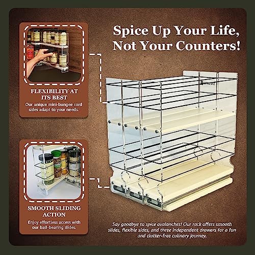Vertical Spice Cabinet Mounted Spice Rack Drawer - Pull Out Cabinet Organizer - Cupboard Organizers & Storage - Pantry Shelves - 30 Reg. Jars, 3 Drawers, 2 Tiers (6.9" W x 10.75" H x 10.6" D, Cream) - Image 2
