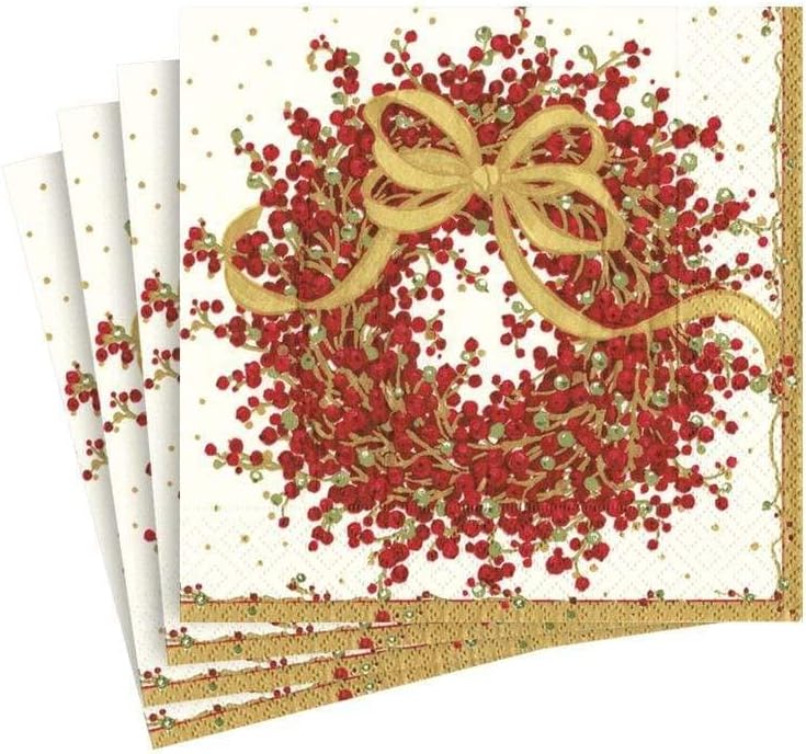 Caspari Entertaining Pepper Berry Cocktail Napkins, Red, 20-Pack