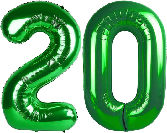 Green 40 Inch 20 Number Balloons, 20 Decorations for 20 Birthday, Foil Giant Birthday Graduations Anniversary Party Balloons