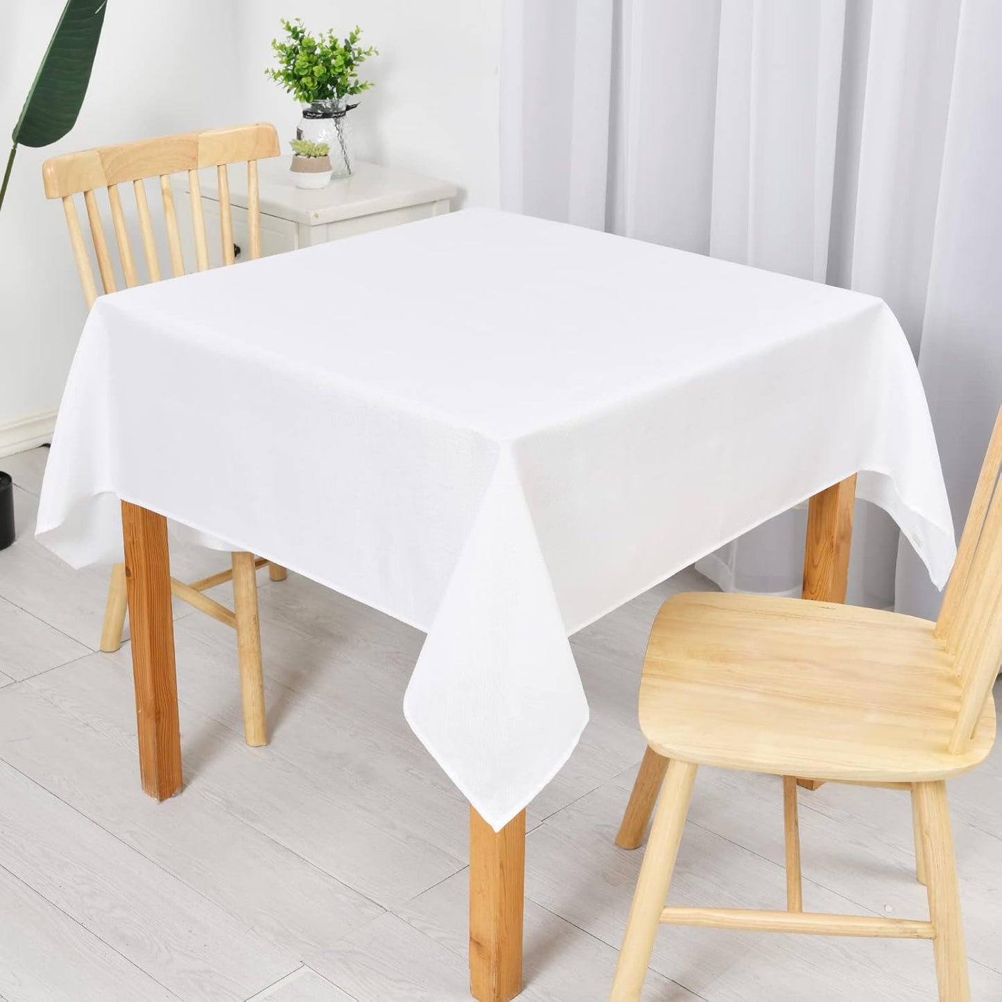 Hiasan Faux Linen Square Tablecloth - Wrinkle and Stain Resistant Washable Table Cloth for Kitchen Dining Room Holiday Table Cover for Party Dinner, White, 70 x 70 Inch
