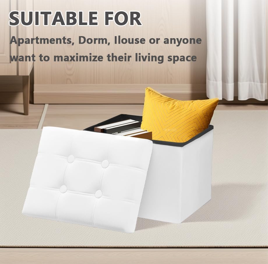 AmasSmile Ottoman with Storage,17" Folding Velvet Foot Rest Chest,White - Image 5
