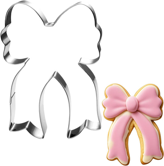 Bow Cookie Cutter with Long Ribbon- 4 Inch - Dishwasher Safe - Metal Cookie Cutter for Baking - Perfect for Baby Shower, Birthday, Wedding, and Holiday Cookies