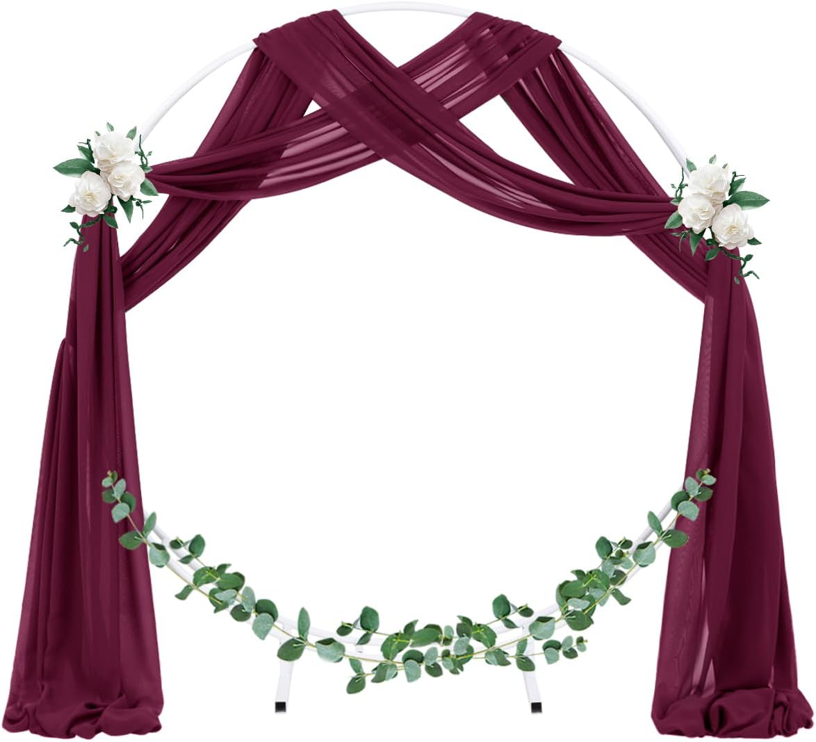 Socomi Wedding Arch Draping Fabric 2 Panels 29" x 19Ft Burgundy Sheer Chiffon Curtain Drapes 6 Yards for Wedding Ceremony Birthday Party Decoration