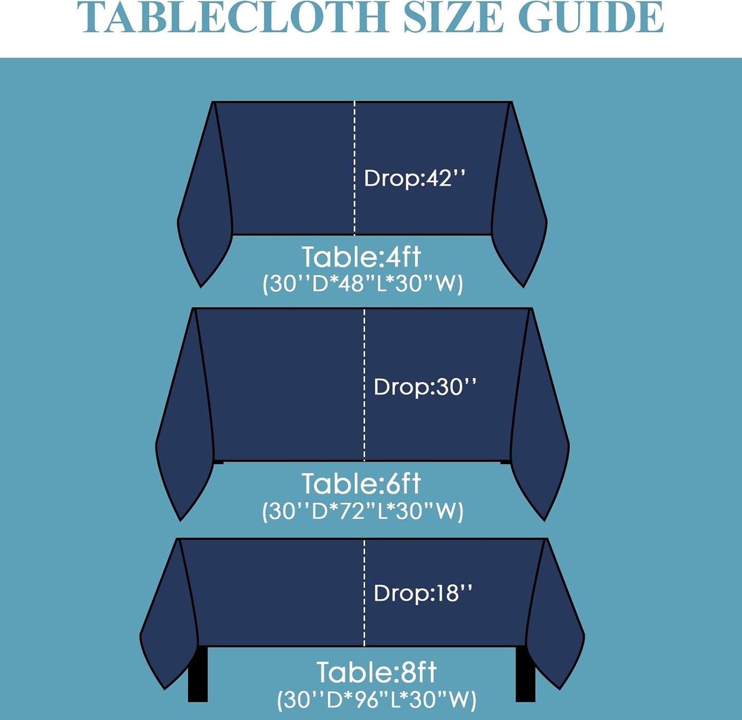VidaFete Tablecloth 10 Pack 90 * 132inch Rectangle Table Cloth Polyester, Stain Wrinkle Resistant Rectangular Polyester Table Cover for Kitchen Dinning Party Wedding Buffet Decoration(Navy Blue)