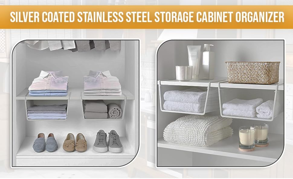 YBM Home Under Shelf Basket (2-Pack) Mesh Stainless Steel Storage Under Cabinet Hanging Basket Rack Maximize Space in Cabinets, Pantry Room, Bathroom, Laundry Room, and More, 1131 - Image 2