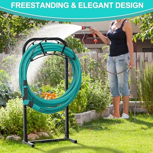 Meykwod Garden Hose Holder, Heavy Duty Water Hose Holder with 4 Spikes Holds 150ft Water Hose, Sturdy Freestanding Hose Stand Hose Hanger Hose Storage for Outside Yard Lawn (Metal, Black) - Image 7