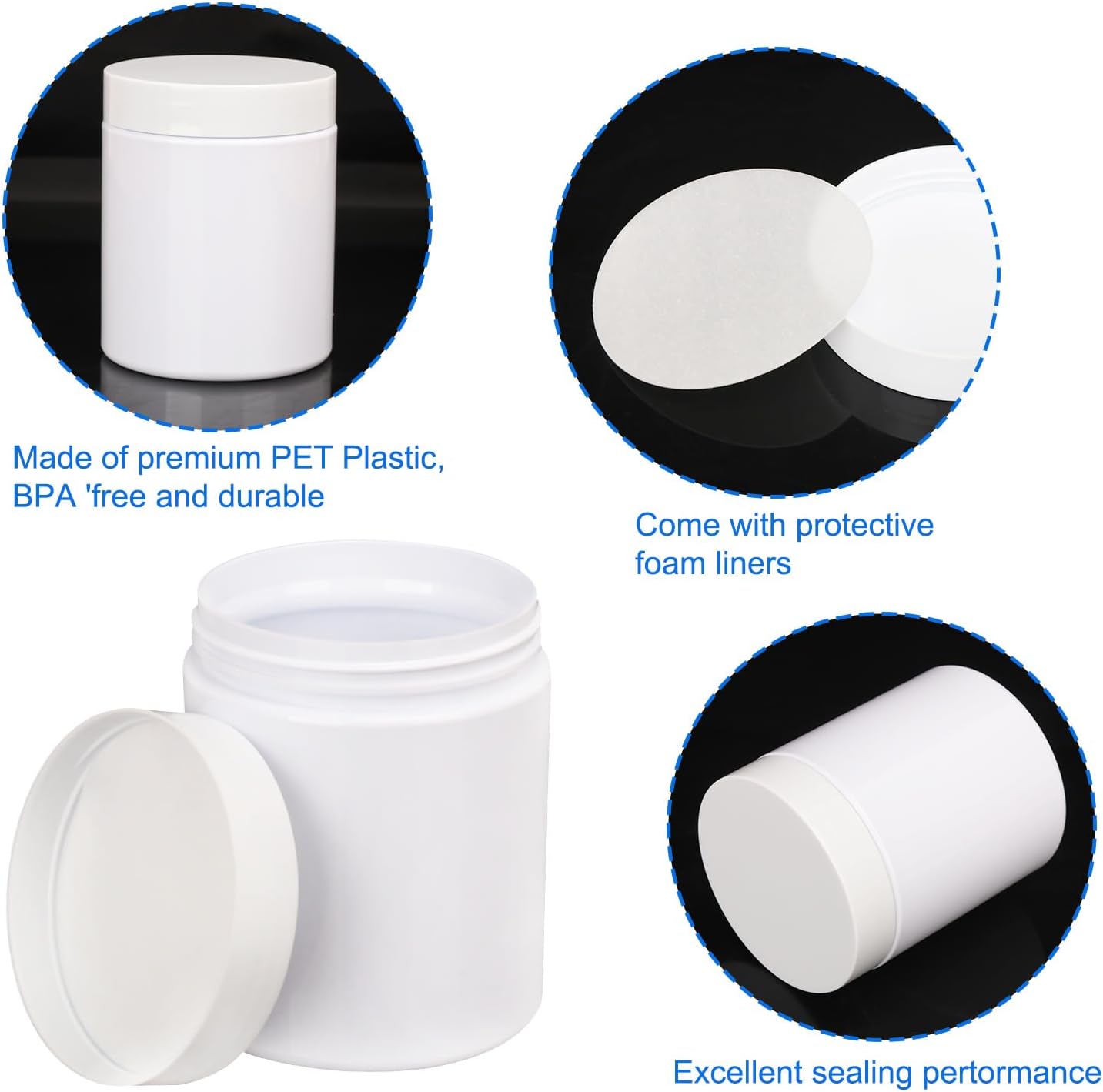 47Packs 8.8oz (250 ml) Plastic White Jars with Lids, Cosmetic Containers jars with Wide-Mouth for slime, beads, rhinestones, sequins Cosmetics, Lotion, Cream, Ointments and More by KUKLIPJIM.