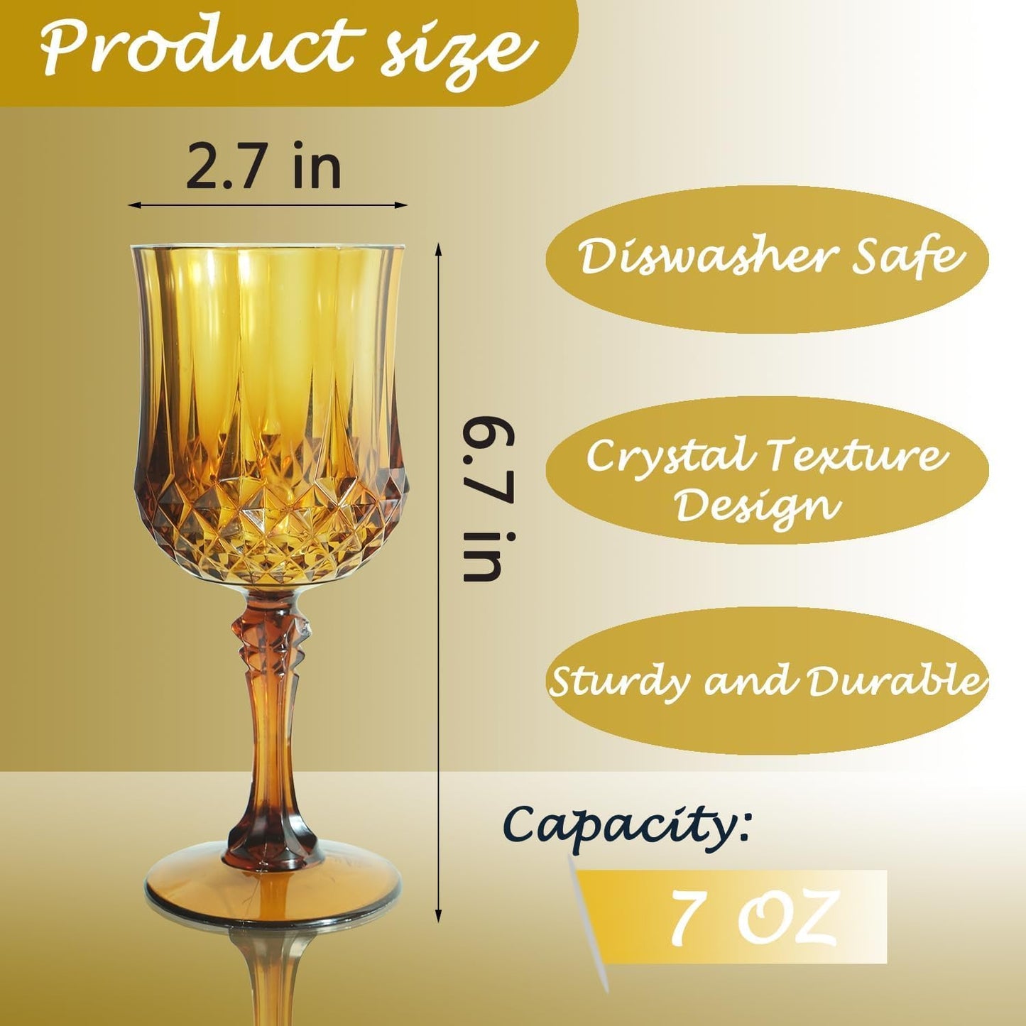 Plastic Wine Glasses，100PCS Amber Plastic Goblets Vintage Style Cordial Drinking Glasses for Wedding Reception, Grand Event Party Supplies (100, Amber)