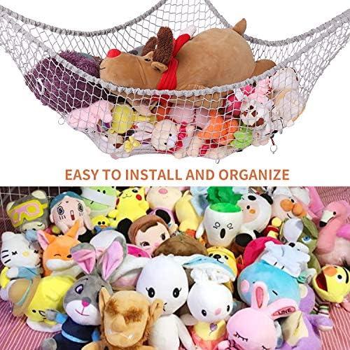 Stuffed Animal Hammock, Toy Hammock Storage Net, LXUNYI Mesh Toy Net Holder Jumbo Wall Corner Giant Stuff Animal Net Hammocks Plush Net Organizer for Bedroom (Gray, 84 inch) - Image 4