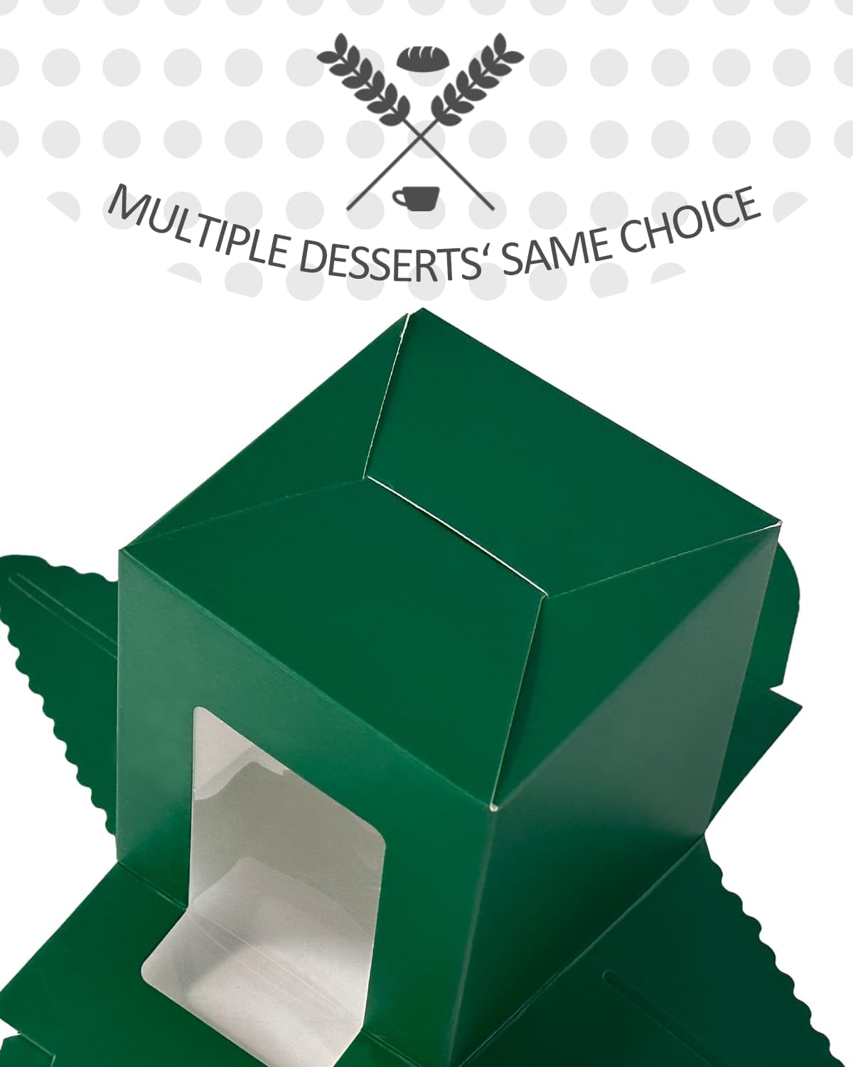 qiqee Cupcake Boxes Green Individual Cupcake Holders Disposable 50pcs Single Cupcake Boxes with Window 3.7" 3.7"*4.5" Cupcake Containers