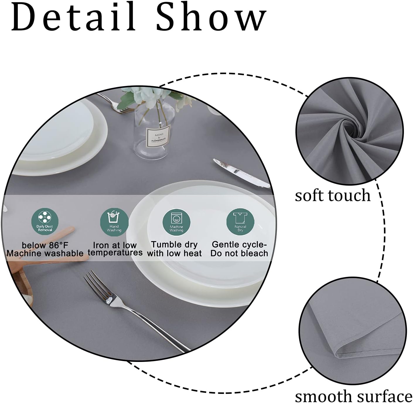 Fitable Square Tablecloth 60x60 inch Tablecloth Stain and Wrinkle Resistant Washable Polyester Table Cloth for Buffet Parties and Camping, Light Grey