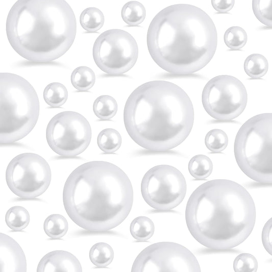 260Pcs White Glossy Beads - 6mm, 14mm, 18mm Round Plastic Pearl Beads for Centerpiece Decor, Wedding, Birthday, Christmas Party, Home Decor