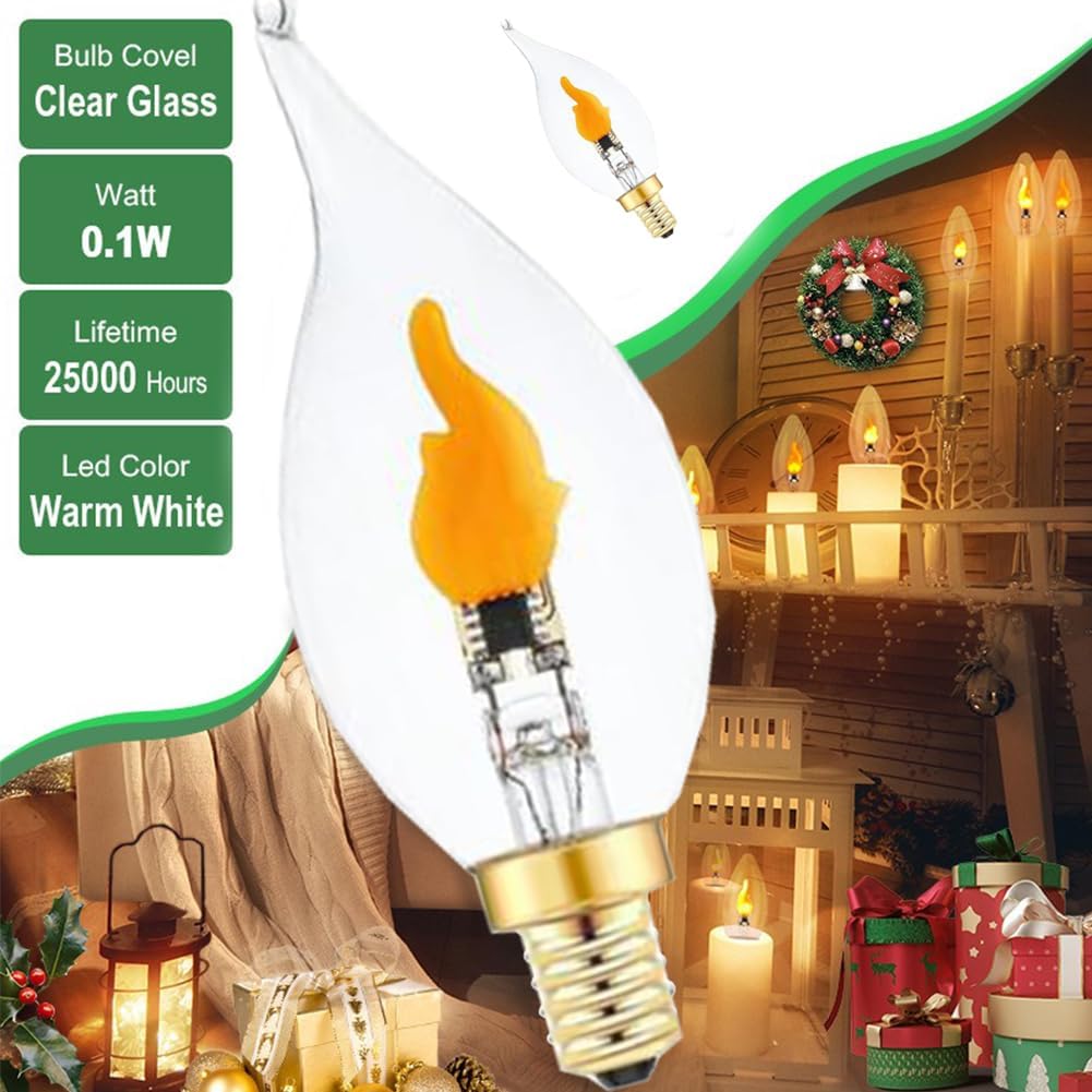 Stereover E12 LED Flickering Flame Decoration Light Bulbs, Stereover Flicker Bulb, E12 Flickering Flame Light Bulbs - Realistic Blaze Effect, Perfect Ambiance for Halloween, Christmas (8 Pack)