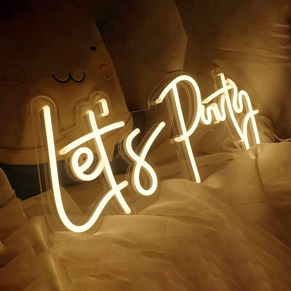 Ulalaza LED Neon Sign Night Light for Wall Party Décor Bedroom Room Bar Wedding Home Birthday Art Decoration Christmas with USB Chain Light modulator 5v (lets party blue)