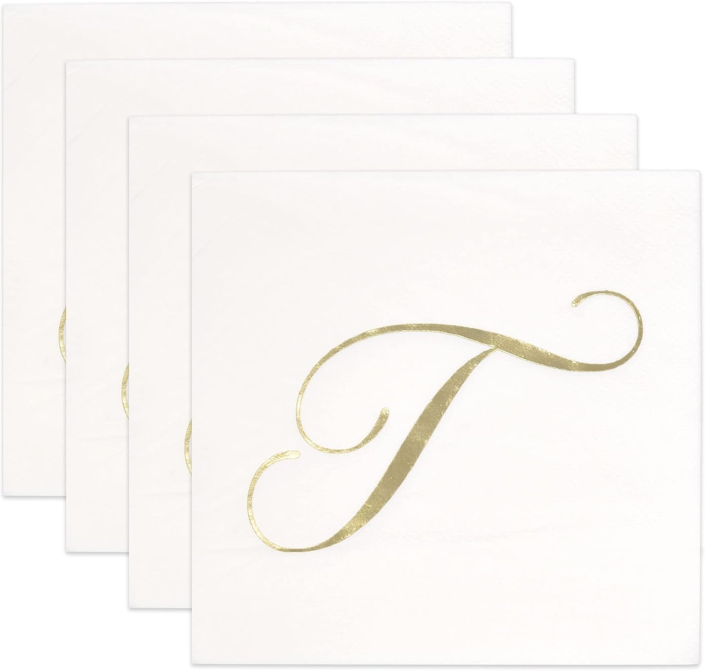 Gift Boutique 100 Gold Monogram Cocktail Napkins Letter T Disposable Paper Pack Elegant Metallic Golden Foil Hand Napkin for Powder Room Wedding Holiday Birthday Party Baby Shower Decorative Towels