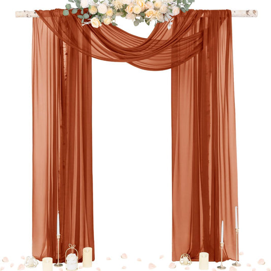 Socomi Terracotta Sheer Wedding Decor Fall Draping Fabric 29" x 20Ft 2 Panels Arch Outdoor Curtain Drapes Extra Long for Bridal Baby Shower Birthday Party Decor