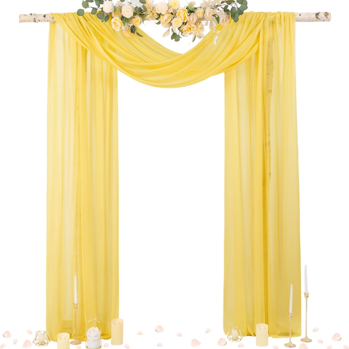 Socomi Yellow Sheer Wedding Arch Draping Fabric 29" x 20Ft 2 Panels Outdoor Curtain Drapes Extra Long for Bridal Baby Shower Ceremony Birthday Party Decor